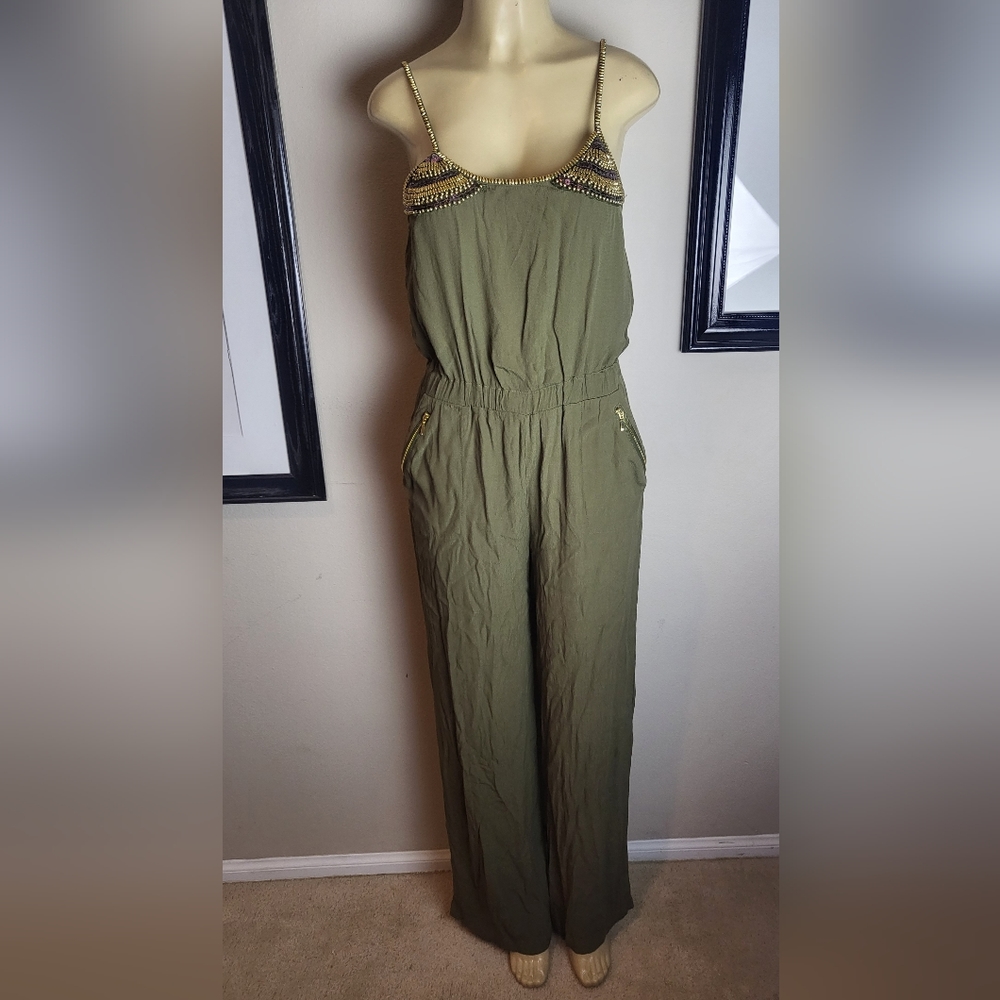 XOXO EUD  spaghetti strap Jumpsuit olive green